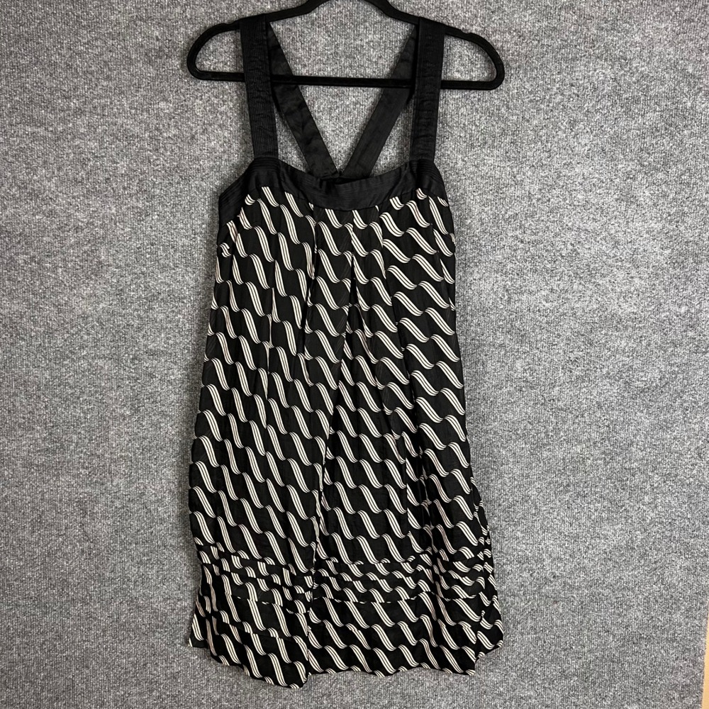 Maeve Dress Womens 6 Black Excellent 100% Linen Geometric Sleeveless